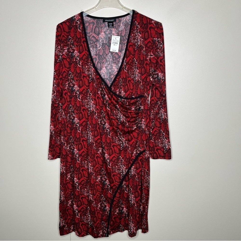 NWT Ashley Stewart Snake Print Design Wrap Red and Black Dress Size 18/20